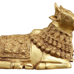 Rare Engraved Brass Nandi Statue - Sacred Bull Temple Guardian Sculpture | Jaipurio